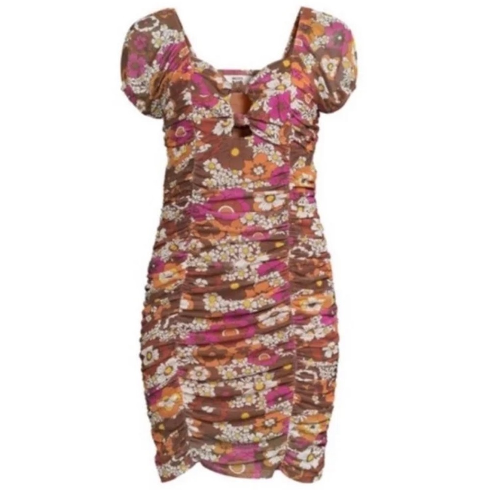 Madden NYC Floral Ruched Puff Sleeve Dress